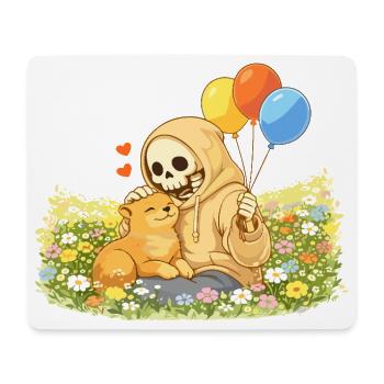 Cozy Skelett mit Katze auf Blumenwiese - Mousepad (Querformat) - Weiß - Vorne
