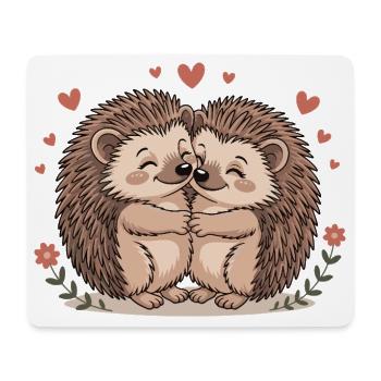 Hedgehog Couple Love with Hearts - Mouse Pad (horizontal) - white - Front