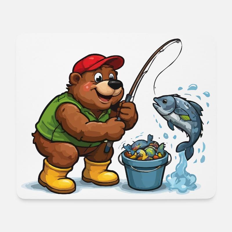 Fischerbär beim Fang - Mousepad (Querformat) - Weiß