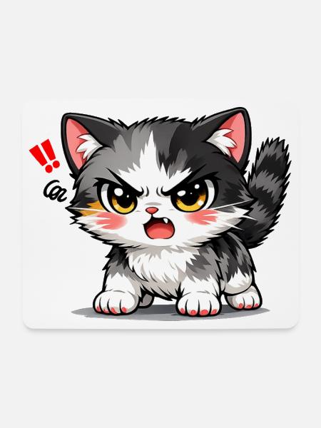 Wütendes Kawaii-Kätzchen - Mousepad (Querformat) - Weiß
