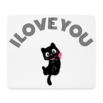Süße schwarze Katze Ich liebe dich Retro Rosa Schleife Valentin - Mousepad (Querformat) - Weiß - Vorne