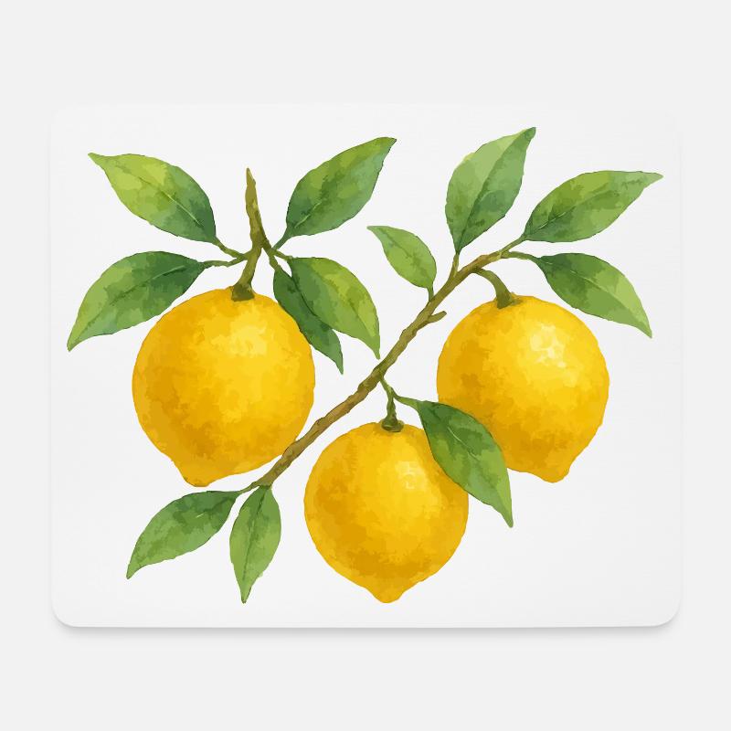 Zitronen Ast Wasserfarben Design - Mousepad (Querformat) - Weiß