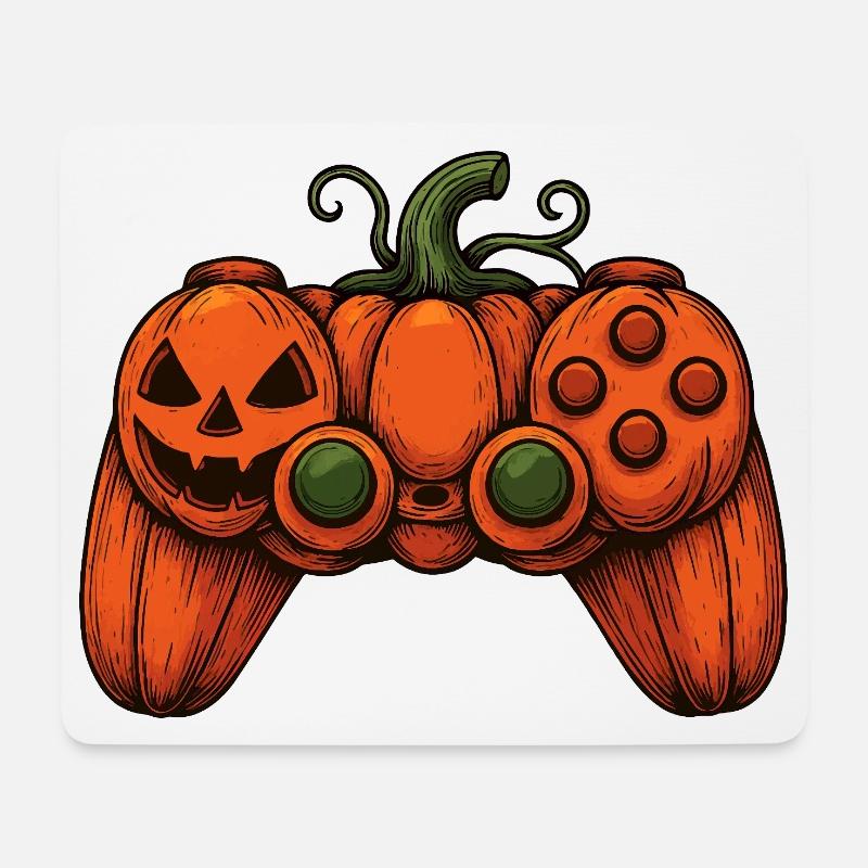 Halloween Controller Kürbis-Duo - Mousepad (Querformat) - Weiß