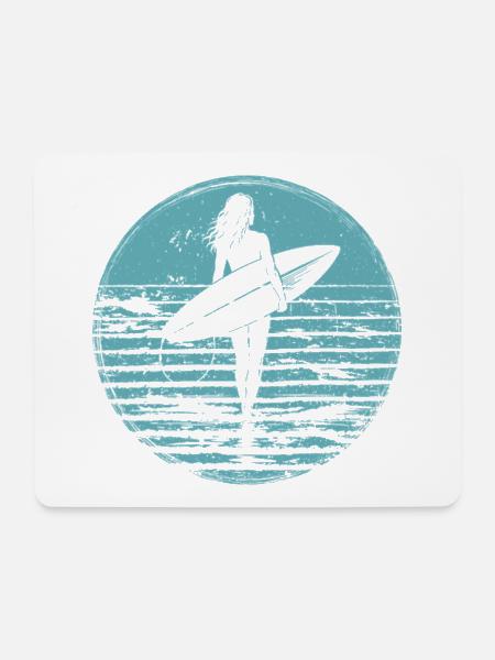 Surferin Retro Vintage Sonnenuntergang Strand - Mousepad (Querformat) - Weiß