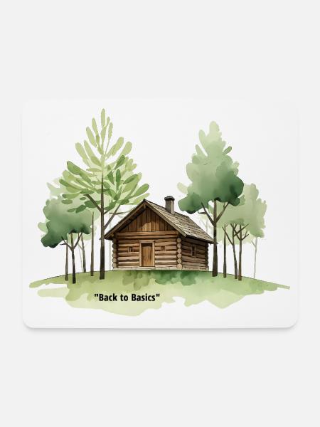 Zurück zu den Basics: Hütte im Wald - Mousepad (Querformat) - Weiß