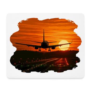 Flugzeuglandung bei Sonnenuntergang - Mousepad (Querformat) - Weiß - Vorne