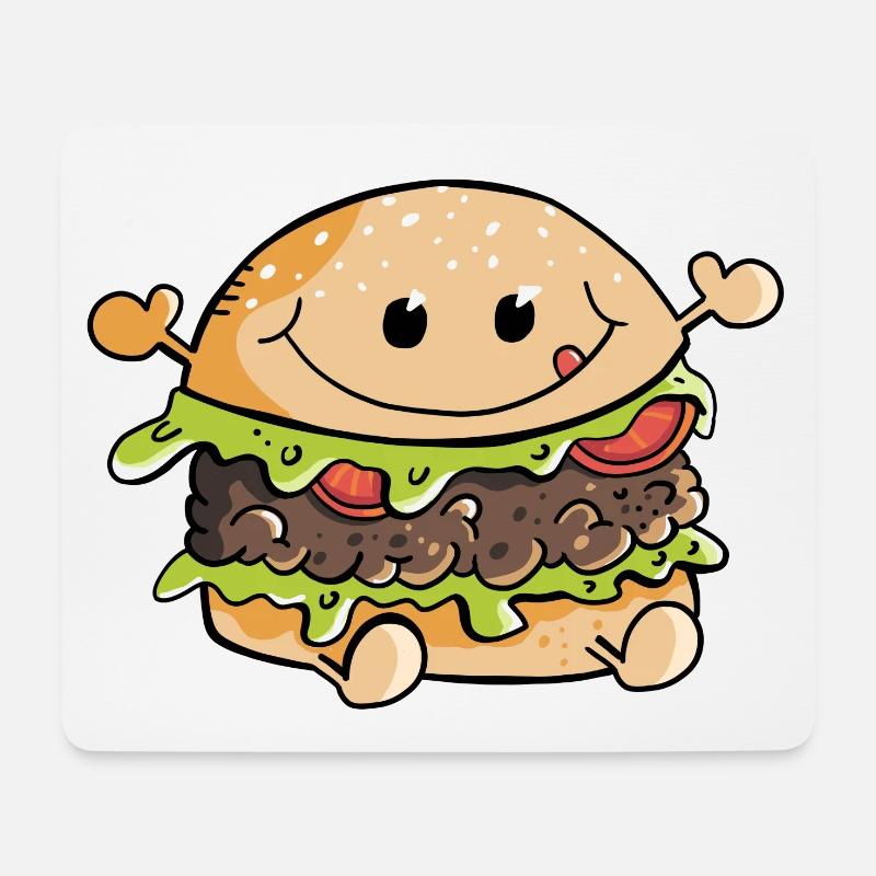 Hamburger délicieux Kawaii - Burger - Restauration rapide - Fun - Tapis de souris (format paysage) - blanc