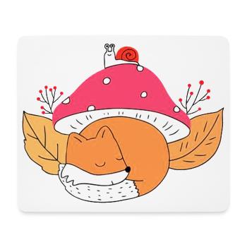 Süßer Fuchs schläft unter Pilz Herbst - Mousepad (Querformat) - Weiß - Vorne