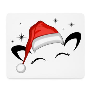 Chat Père Noël Chapeau Étoiles Scintillantes - Tapis de souris (format paysage) - blanc - Devant