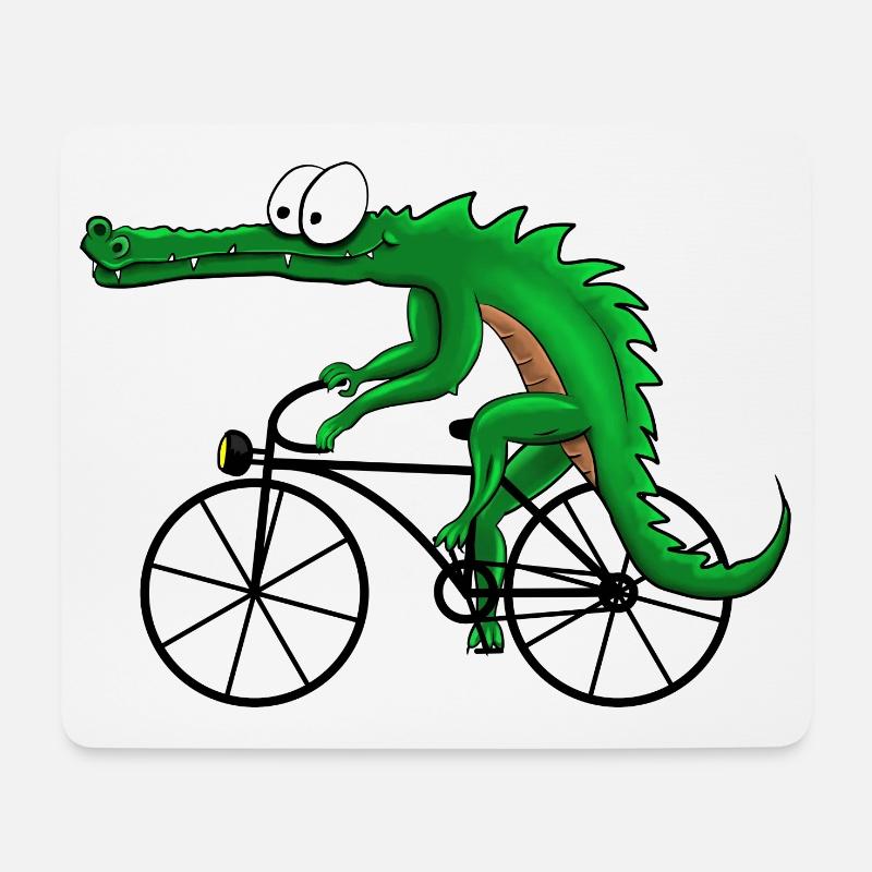 Krokodil mit Fahrrad - Mousepad (Querformat) - Weiß