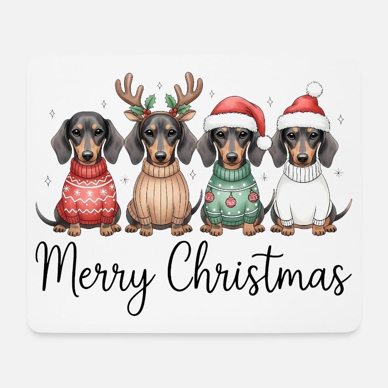 Vier Dackel, Dachshunde in Weihnachtspullover - Mousepad (Querformat) - Weiß