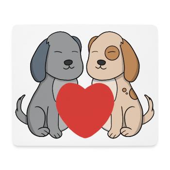 Sweet Cartoon Puppies in Love with Big Red Heart - Mouse Pad (horizontal) - white - Front