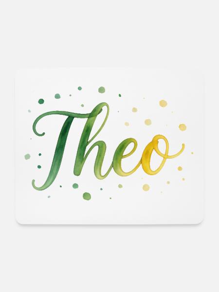 Name Theo Watercolor – Grüner Farbverlauf Design - Mousepad (Querformat) - Weiß