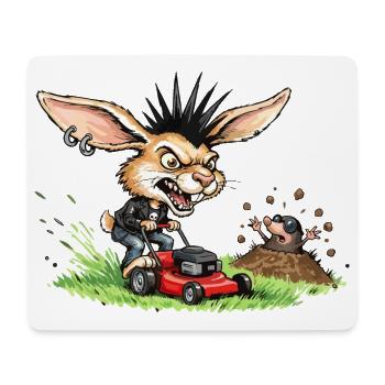 Punk Hase mit Rasenmäher gegen Maulwurf - Mousepad (Querformat) - Weiß - Vorne