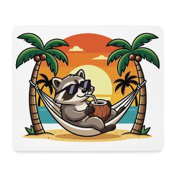 Raton laveur drôle sur le hamac de plage pendant les vacances d’été - Tapis de souris (format paysage) - blanc - Devant