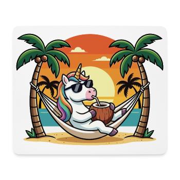 Drôle de licorne sur le hamac de plage pendant les vacances d’été - Tapis de souris (format paysage) - blanc - Devant