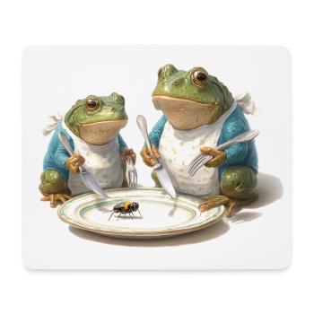 Frosch-Dinner: Fliege am Teller - Mousepad (Querformat) - Weiß - Vorne