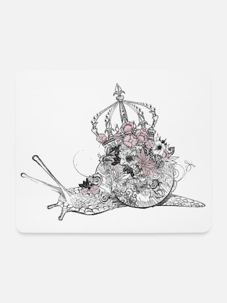 majestätisch verzierte Schnecke mit Blumen & Krone - Mousepad (Querformat) - Weiß