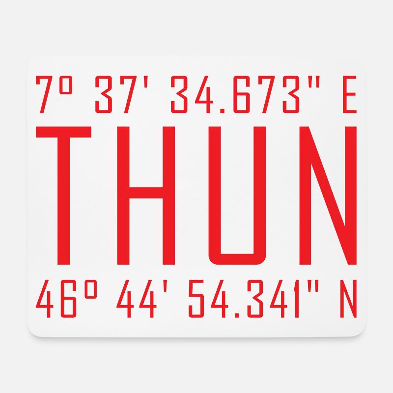Thun Koordinaten – Rotes Typo Statement - Mousepad (Querformat) - Weiß