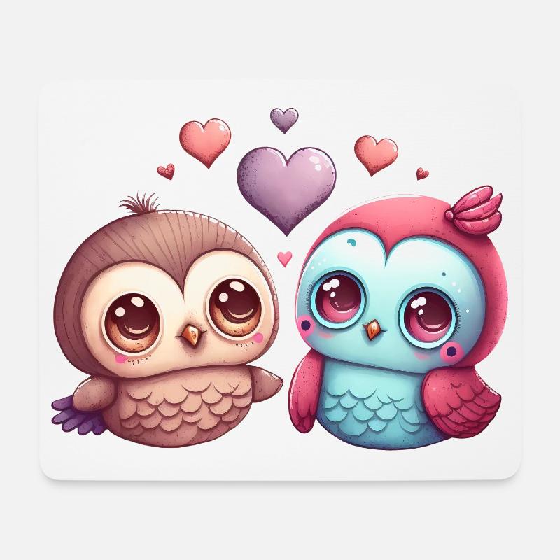 Two cute loving birds with hearts - Mousepad (Querformat) - Weiß