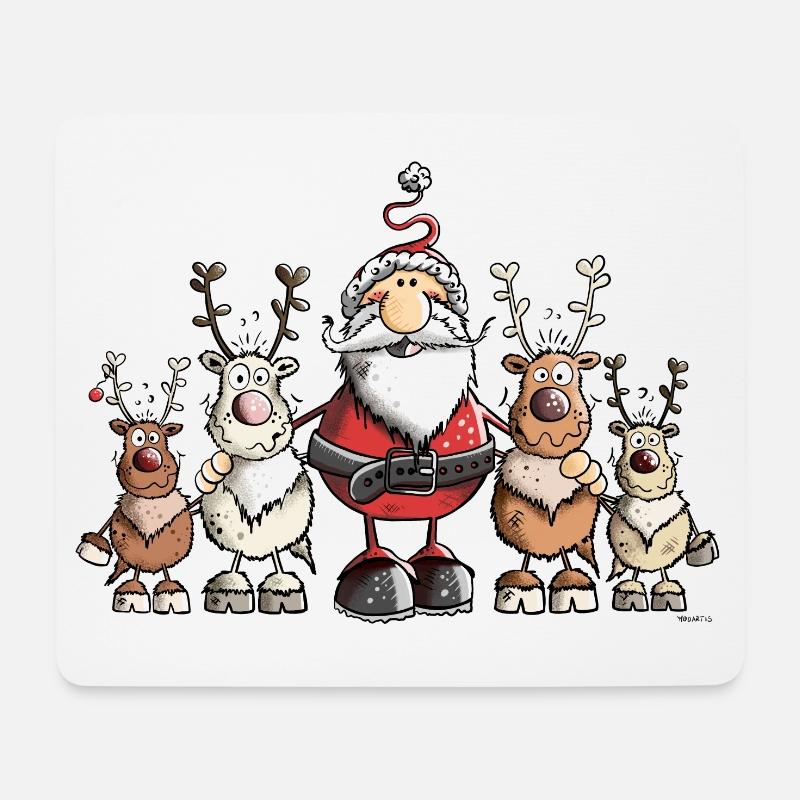 Père Noël avec des rennes - Tapis de souris (format paysage) - blanc