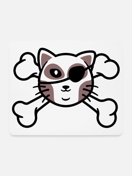 Piraten-Kätzchen-Schädelpatch - Mousepad (Querformat) - Weiß