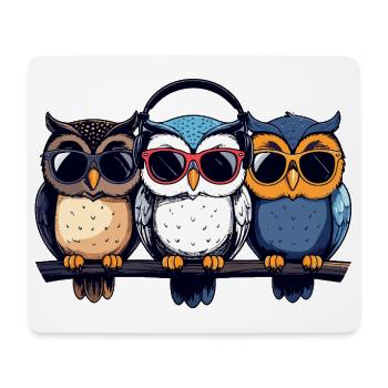 Three Cool Owls Trio With Sunglasses Headphones - Mouse Pad (horizontal) - white - Front