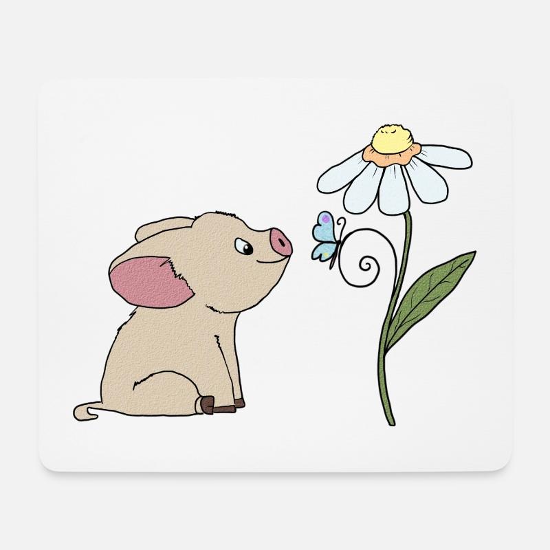 Schweinchen und Schmetterling - Mousepad (Querformat) - Weiß