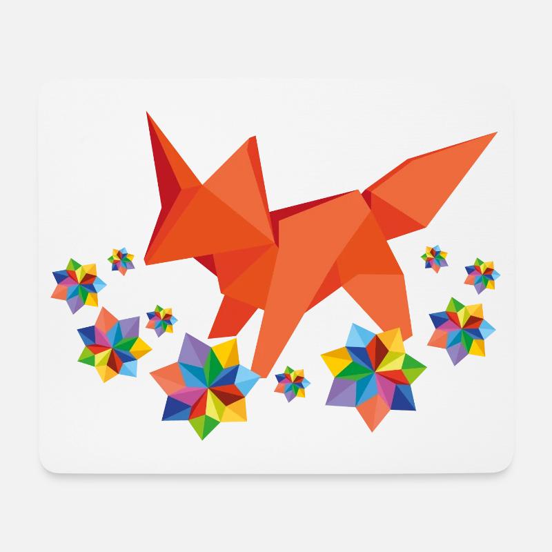 Origami Fox with Flowers - Mouse Pad (horizontal) - white