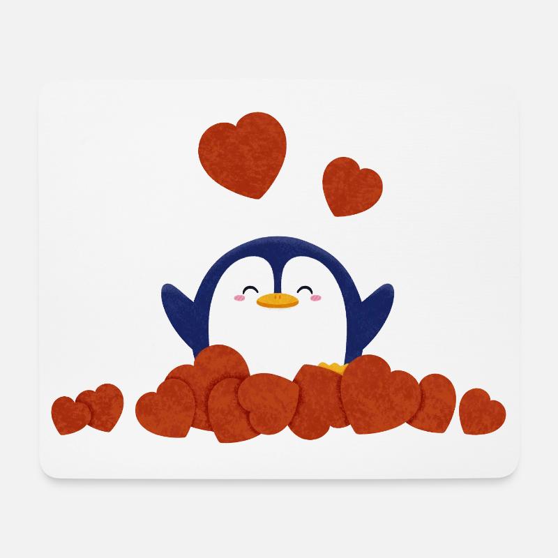 Süßer Pinguin umgeben von Herzen - Mousepad (Querformat) - Weiß