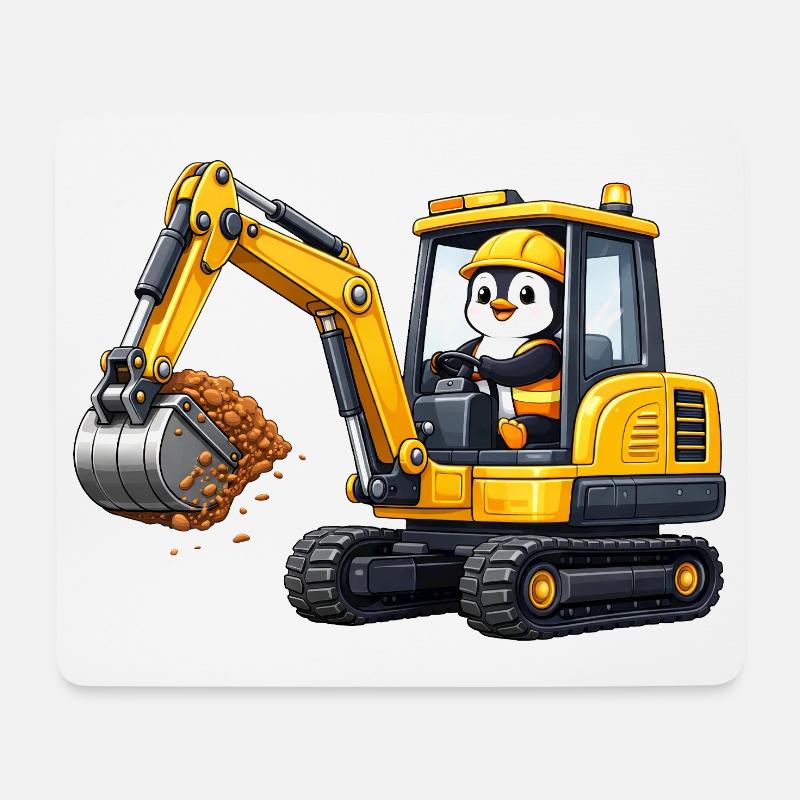 Cute Penguin Excavator Driver Construction Worker Cartoon - Mouse Pad (horizontal) - white