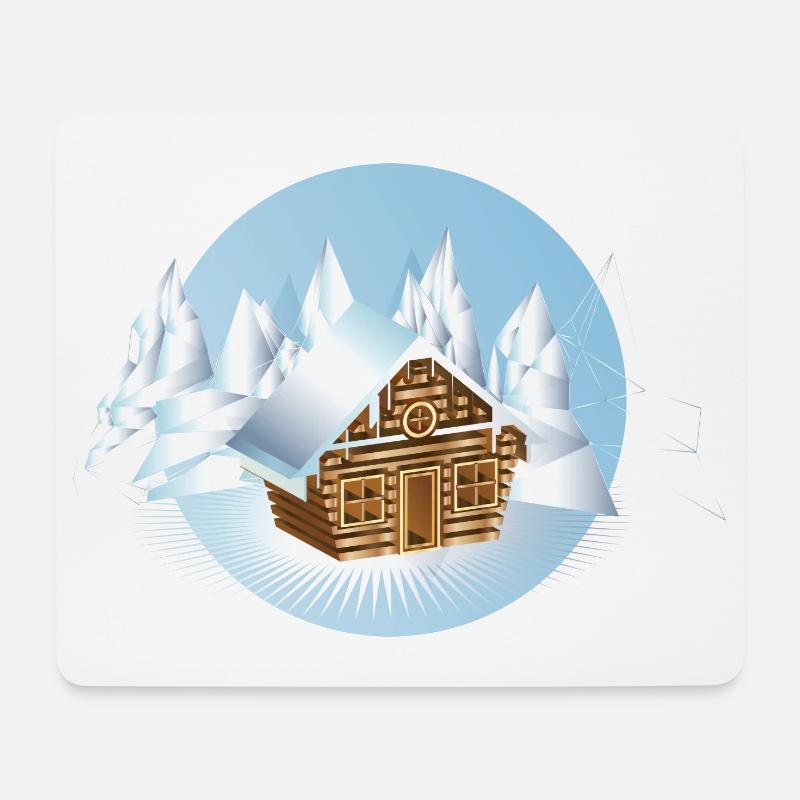 kleine Blockhütte inmitten einer Eislandschaft - Mousepad (Querformat) - Weiß