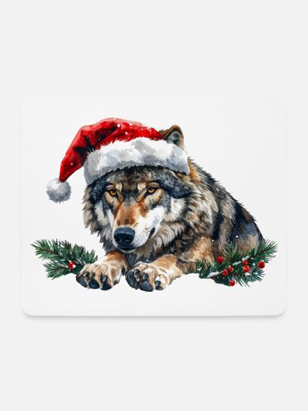 Weihnachtswolf-Weihnachtsmützen-Kunst - Mousepad (Querformat) - Weiß