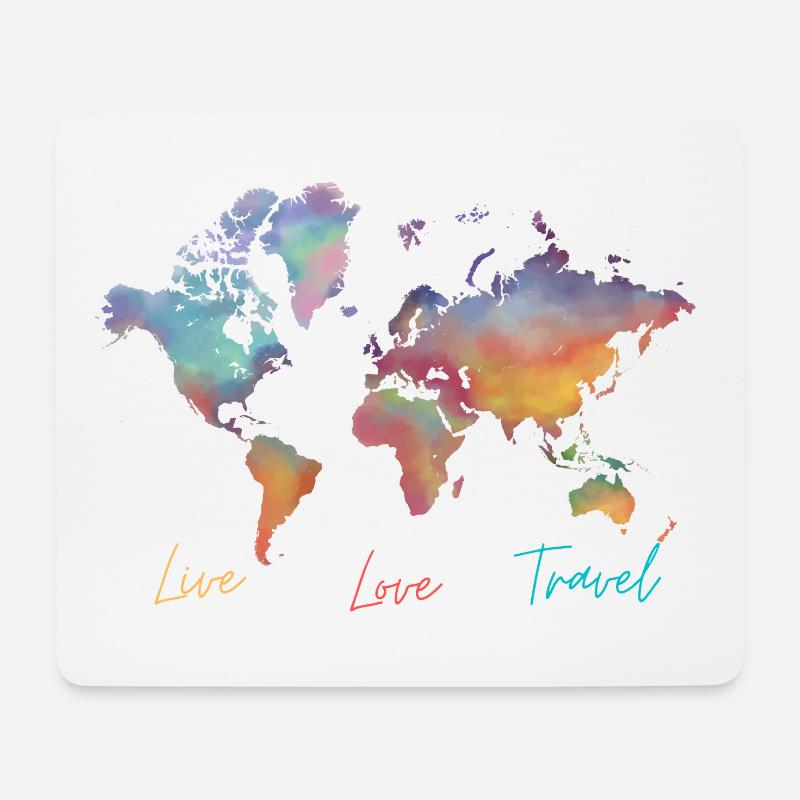 Live Love Travel, Weltkarte - Mousepad (Querformat) - Weiß