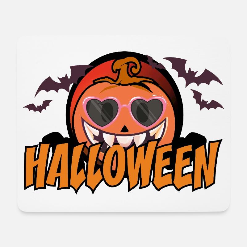 Kürbis Halloween Retro Herz Brille - Mousepad (Querformat) - Weiß