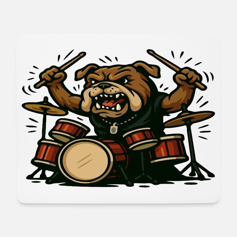 Angry Bulldog Drummer mit kompletter Drumkit-Kunst - Mousepad (Querformat) - Weiß