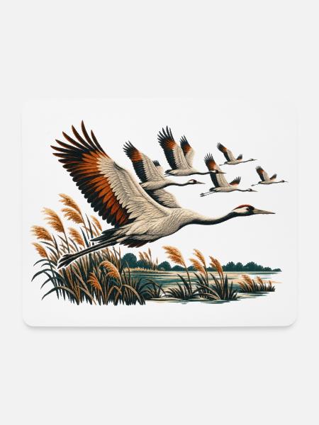 Kranichzug - Mousepad (Querformat) - Weiß