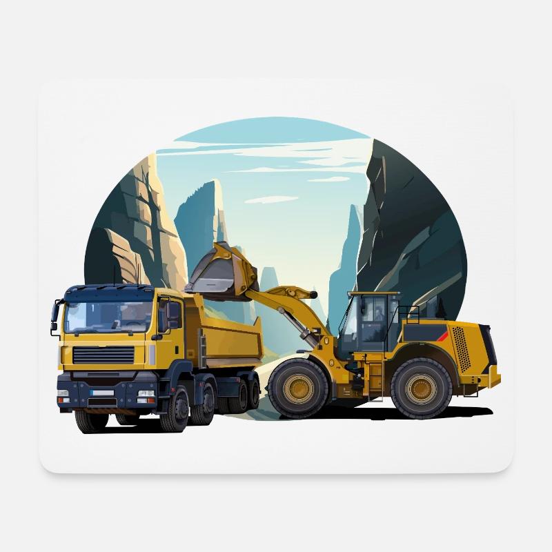 Bagger mit LKW im Steinbruch - Mousepad (Querformat) - Weiß
