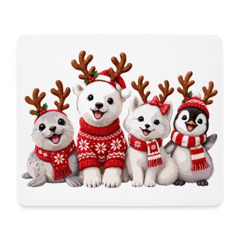 Fröhliche Weihnachtstiere mit Rentiergeweih - Mousepad (Querformat) - Weiß - Vorne
