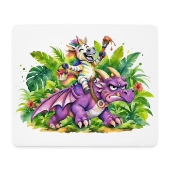 Jungle Fantasie: Einhorn reitet Drache - Mousepad (Querformat) - Weiß - Vorne