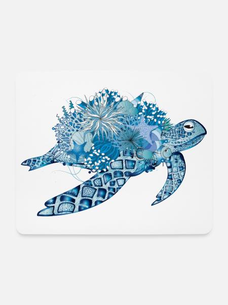 fantasievolle blaue Wasserschildkröte mit Korallen - Mousepad (Querformat) - Weiß