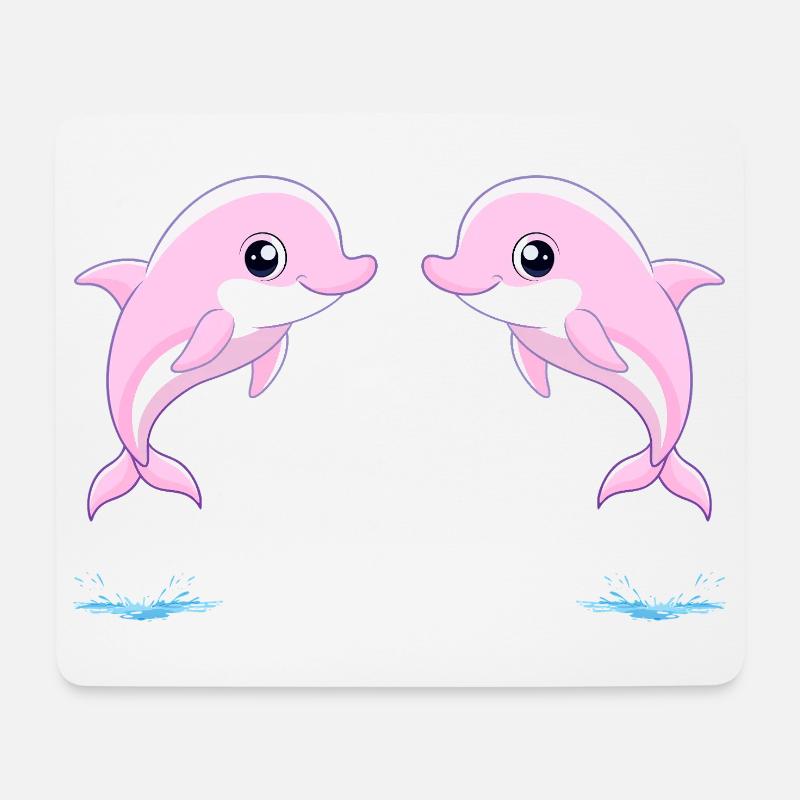Zwei rosa Baby-Zwillingsdelfine, die freudig springen - Mousepad (Querformat) - Weiß