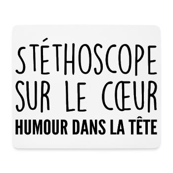 Stéthoscope au cœur, humour dans la tête - Tapis de souris (format paysage) - blanc - Devant