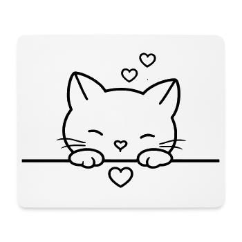 Cute Cat with Hearts | Sweet Love Line Art - Mousepad (Querformat) - Weiß - Vorne