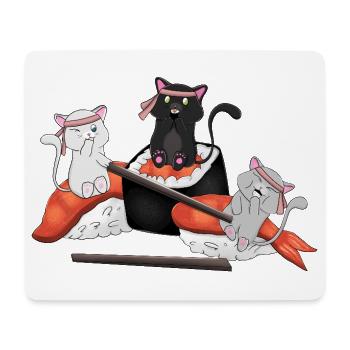 Kawaii Cats Eating Sushi - Cute Japanese Anime - Mouse Pad (horizontal) - white - Front
