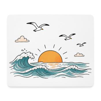 Meer Wellen Sonnenuntergang Retro - Mousepad (Querformat) - Weiß - Vorne