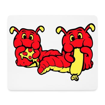 2 chenilles ver heureux manger pizza saucisse manger - Tapis de souris (format paysage) - blanc - Devant