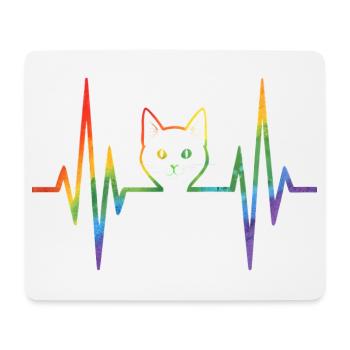 Regenbogenkatze mit Pulsherzlinie - Mousepad (Querformat) - Weiß - Vorne