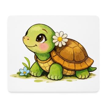 Schildkröte mit Blume Cartoon - Mousepad (Querformat) - Weiß - Vorne