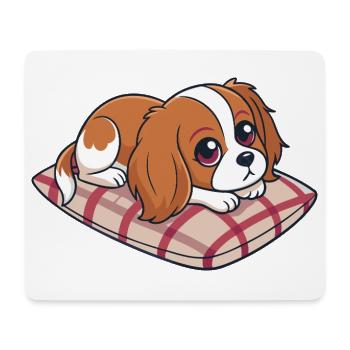 Cavalier king charle dreamer on plaid cushion - Mouse Pad (horizontal) - white - Front